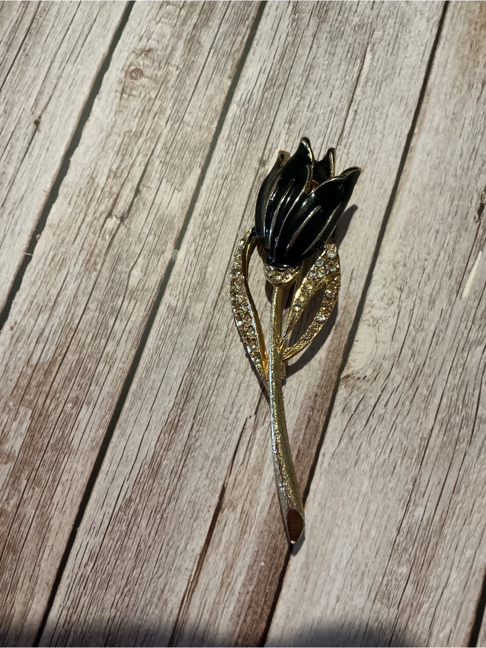 Vintage 1980’s Black Enamel Tulip Brooch
